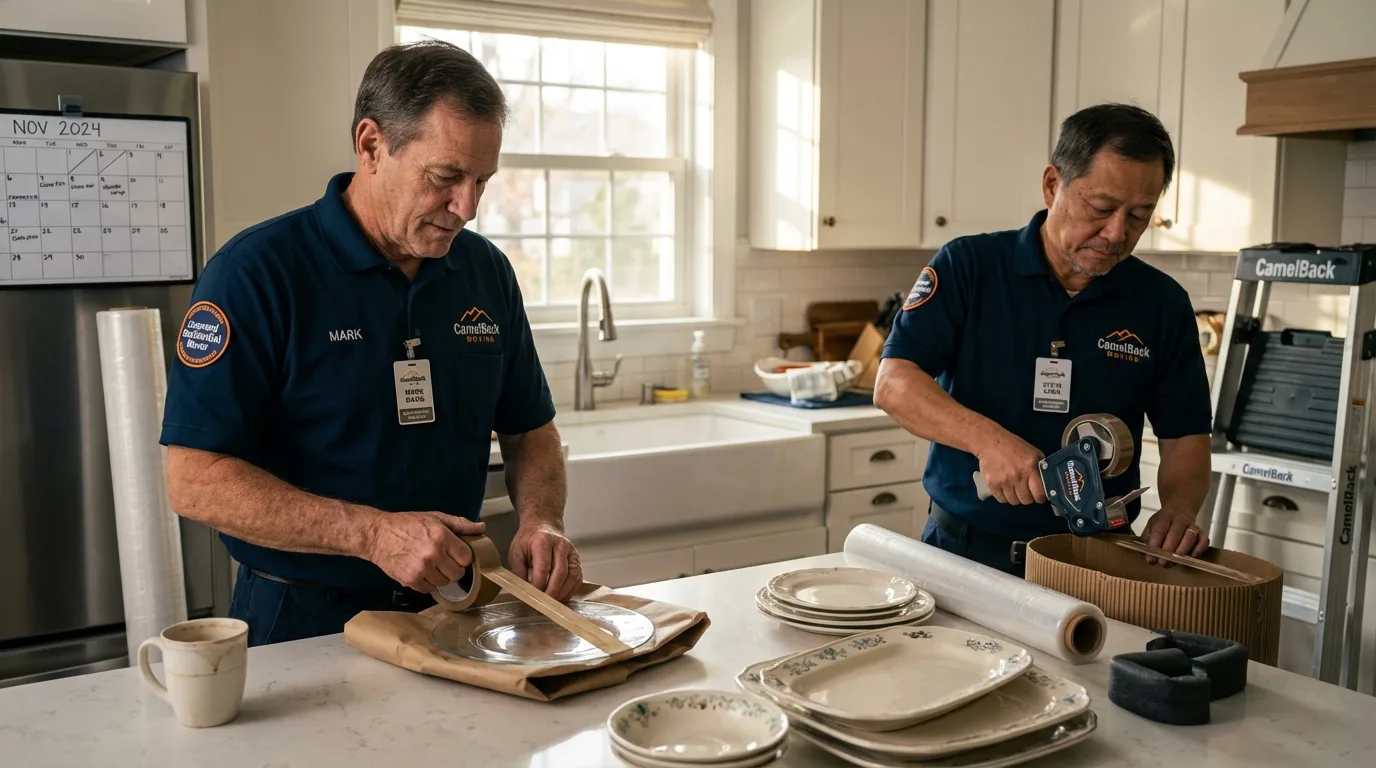 Professional crew packing kitchen dishware in West Bend, WI